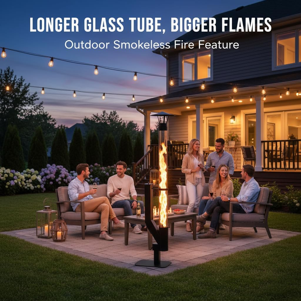 Wood Pellet Fire Pits Fire Pipe- Pellet rocket stove Fire Pit for Outdoor - Smokeless Flame Garden Fire Pit