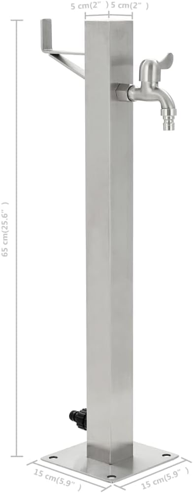 Square Garden Water Column Water Stainless Steel Tap Fountain with Connection UV and Frost Resistant Freestanding Tap