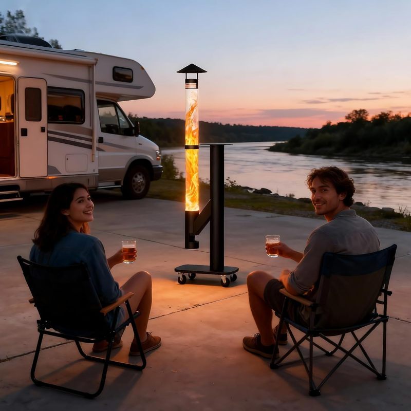 Pellet Fire Pits with Wheels Fire Pipe- Pellet rocket stove Fire Pit for Outdoor - Smokeless Flame Garden Fire Pit