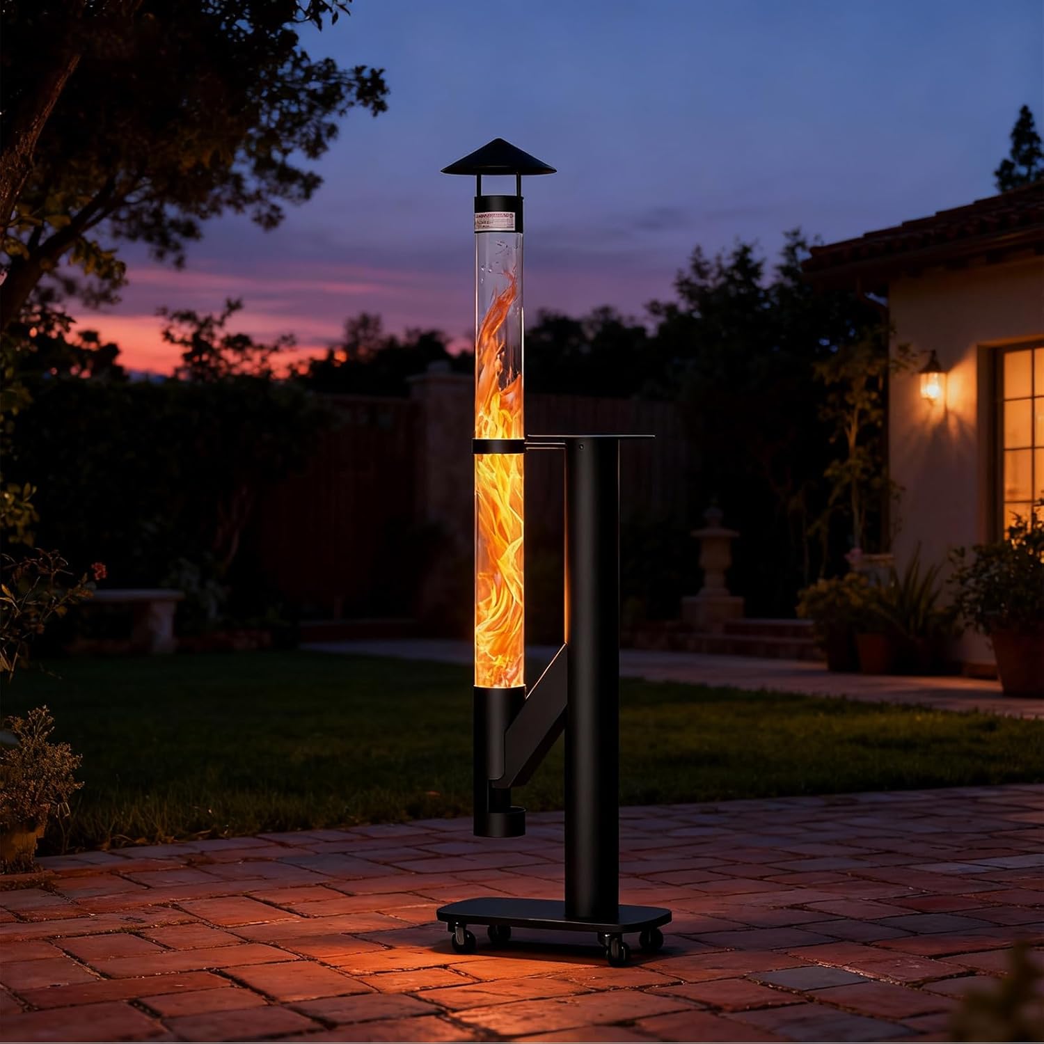 Pellet Fire Pits with Wheels Fire Pipe- Pellet rocket stove Fire Pit for Outdoor - Smokeless Flame Garden Fire Pit