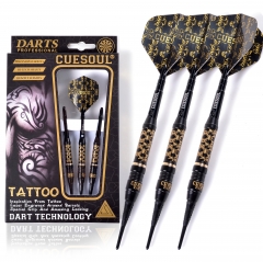 CUESOUL TATTOO 17g Black Coated Brass Soft Tip Darts,with Unique Barrel Engraved