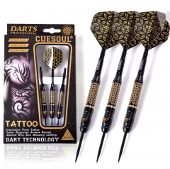 CUESOUL TATTOO Serie 23g Dartpfeile aus schwarz beschichtetem Messingstahl mit einzigartigem graviertem Muster