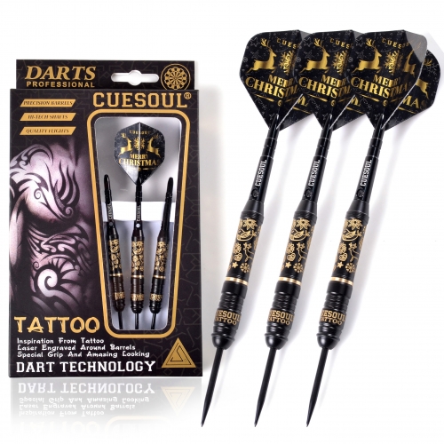 CUESOUL TATTOO Serie 23g Dartpfeile aus schwarz beschichtetem Messingstahl mit einzigartigem graviertem Muster