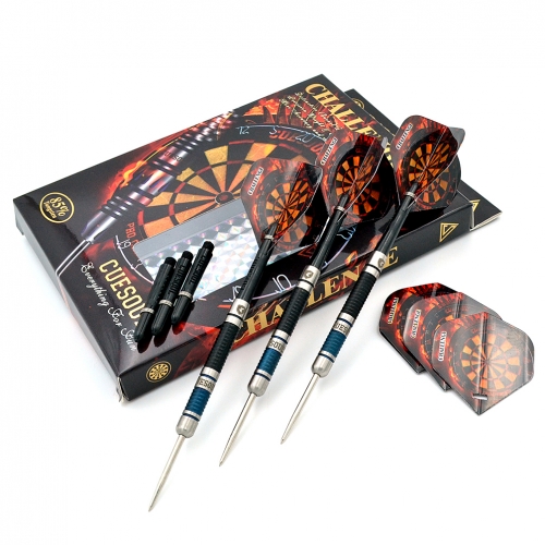 CUESOUL 22/24/26 Gramm Wolfram Stahlspitze Slim Darts Set mit schwarz / blau Titanium-Beschichtung-Challenge-Serie