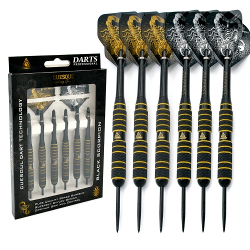 CUESOUL 20/22/24g Steel Tip Black Coated Brass Dart Set with Yellow Lines- Pack of 6 Pcs
