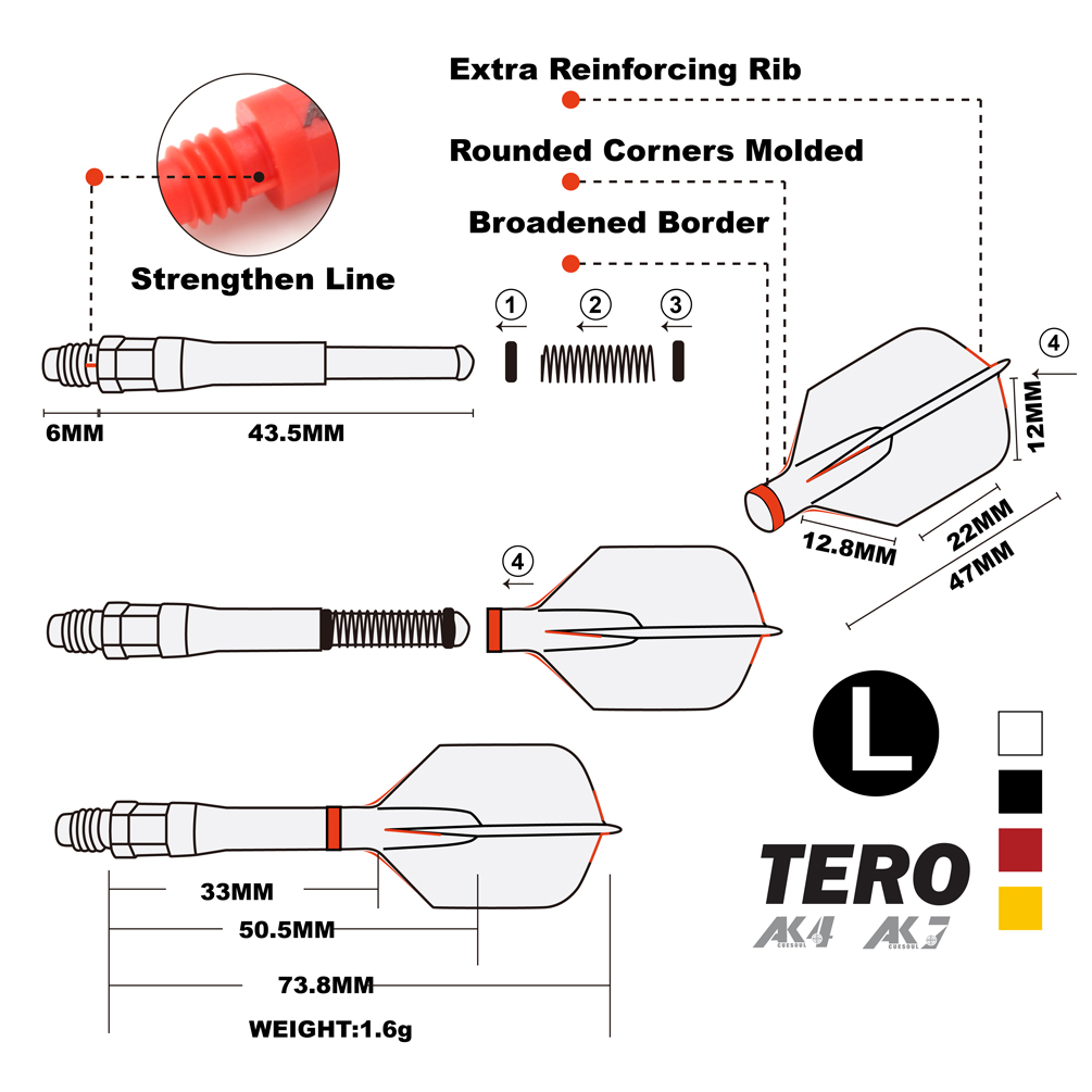 CUESOUL TERO AK4 Dart Flights Slim Shape,Set of 3 pcs