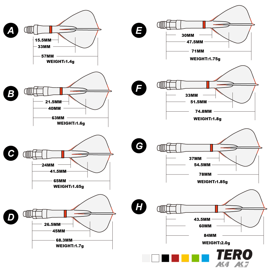 CUESOUL TERO AK7 (taille 8) arbres de fléchettes en aluminium à