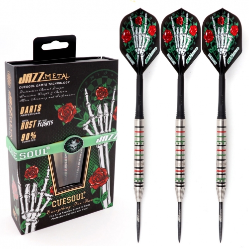 CUESOUL JAZZ-METAL 21/23/25g Steel Tip 90% Tungsten Dart Set with Integrated ROST Flights,Pencil Shape