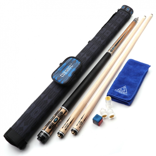 CUESOUL Ensemble de baguettes de queue de billard en érable DS de 58 "19 oz avec 2 tiges, pointe de 13 mm, emballage dans un étui rigide