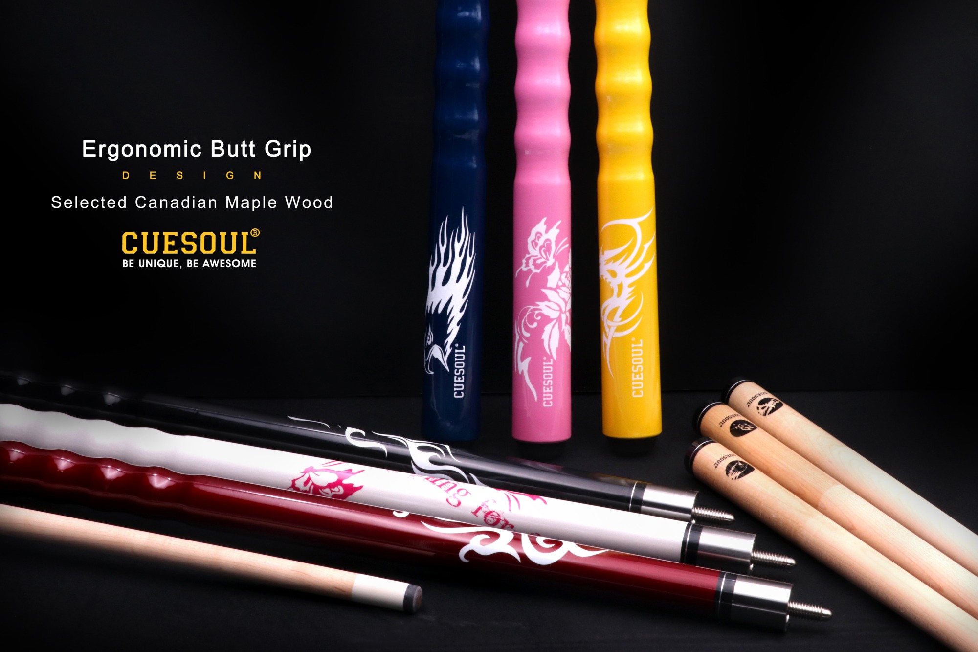 CUESOUL Very Nice Grip Maple Pool Cue Stick&CUESOUL Soocoo Series 1x1/2x4/2x2 Hard Pool Cue Case 