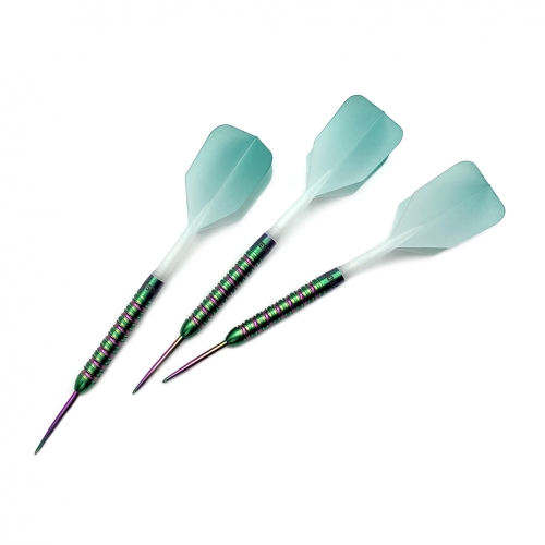 CUESOUL GREEN GEM STONE 21g Steel Tip 90% Tungsten Dart Set with Uniformity  Titanium Coated and Gradient Color ROST Flights