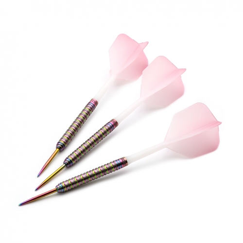 CUESOUL PINK GEM STONE 22g Steel Tip 90% Tungsten Dart Set with Uniformity  Titanium Coated and Gradient Color ROST Flights