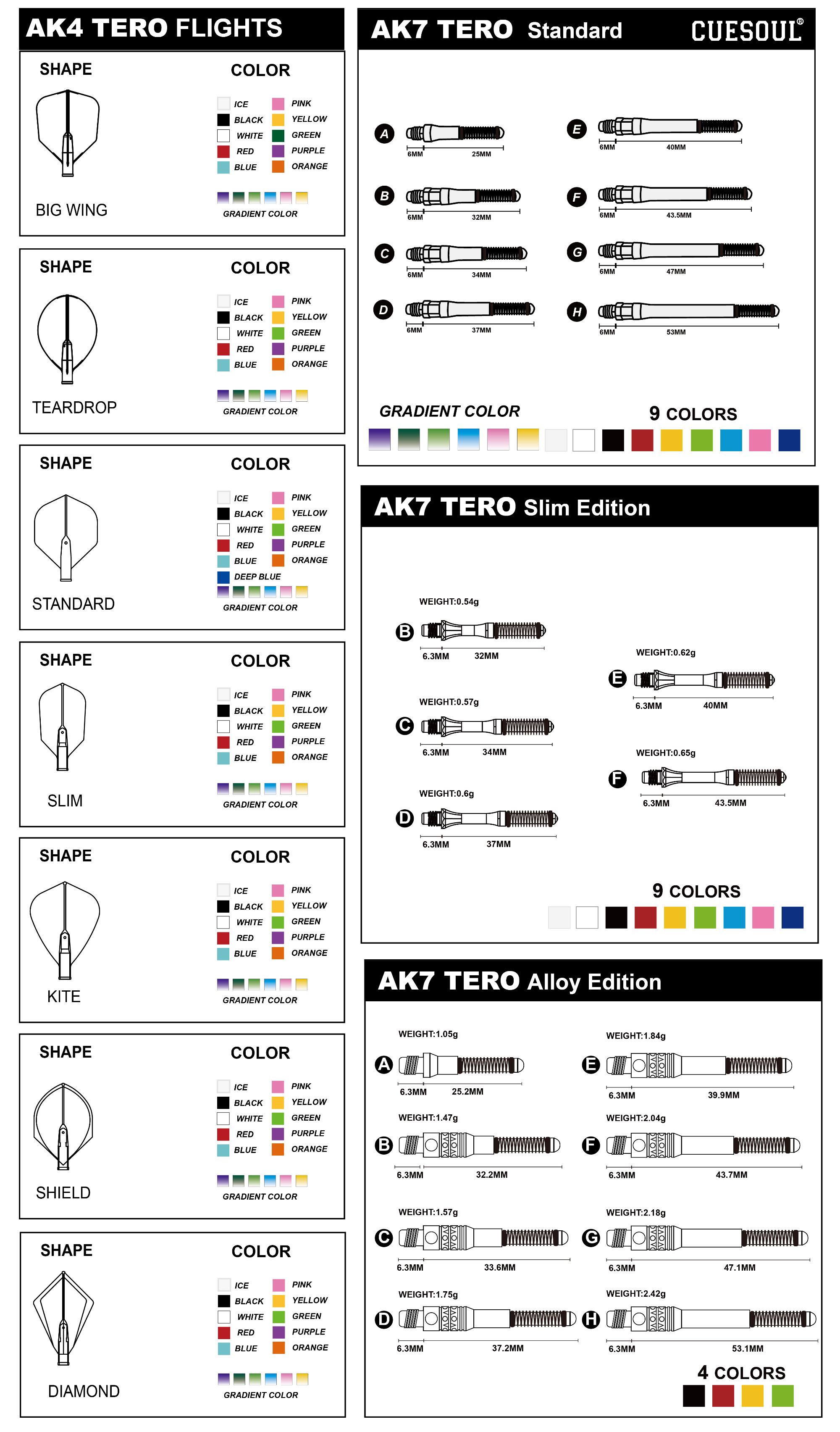 CUESOUL TERO FLIGHT SYSTEM AK4 Dart Flights Standard Shape,Set of 3 pcs