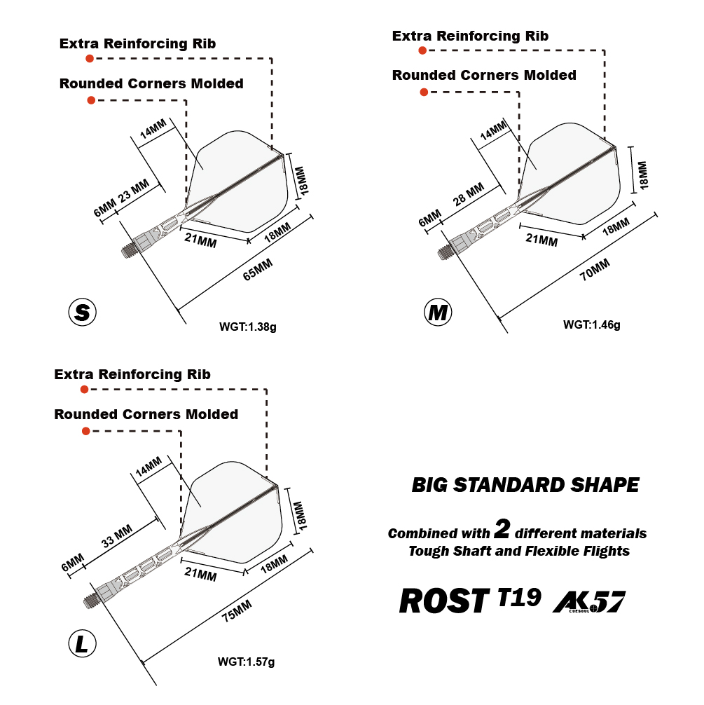 thumbnail image 2 of CUESOUL ROST T19 Integrated Dart Shaft And Flight - Big Standard Shape, Set Of 3 2 of 6