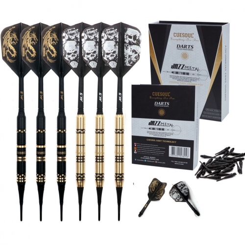 CUESOUL Jazz-Soft Tip Darts Set 19g with 6pcs AK5 Plastic Integrated Dart Flights and Dart Shafts