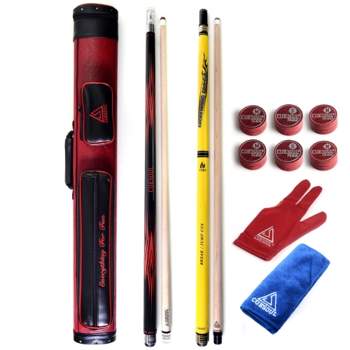 CUESOUL 11.5mm Cue Tip Break Cue Jump Cue,2 Cues with  2x2 Cue Case