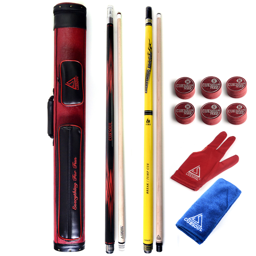 CUESOUL 11.5mm Cue Tip Break Cue Jump Cue,2 Cues with 2x2 Cue Case