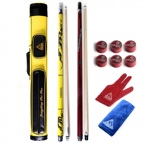 CUESOUL 12.75mm Cue Tip Break Cue Jump Cue,2 Cues with  2x2 Cue Case