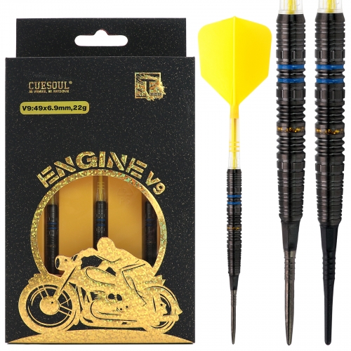 CUESOUL ENGINE V9 18/20/22g Steel Tip 90% Tungsten Dart Set with GEM STONE Finished and Unifying ROST T19 CARBON Flight
