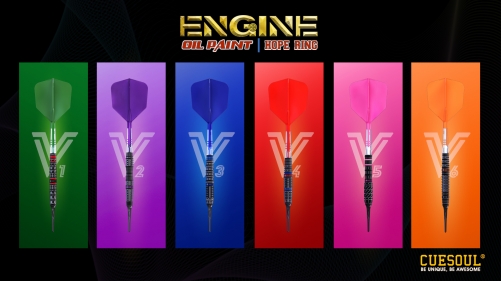 CUESOUL ENGINE V1-V6 18/19/20/21g Soft Tip 90% Tungsten Dart Set with Oil Paint Finished and Unifying ROST T19 CARBON Flight