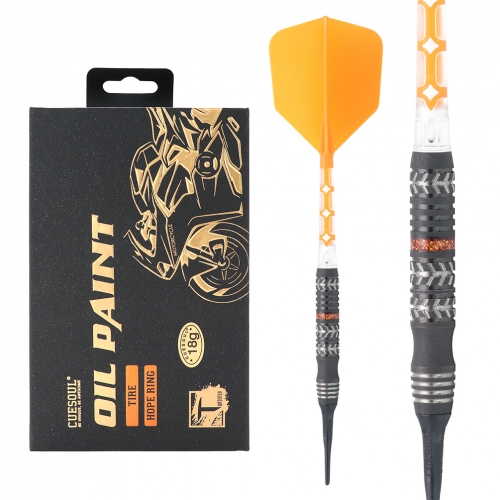 CUESOUL TIRE-MOTORCYCLE 18g Soft Tip 90% Tungsten Dart Set with Oil Paint Finished and Unifying ROST T19 Flight