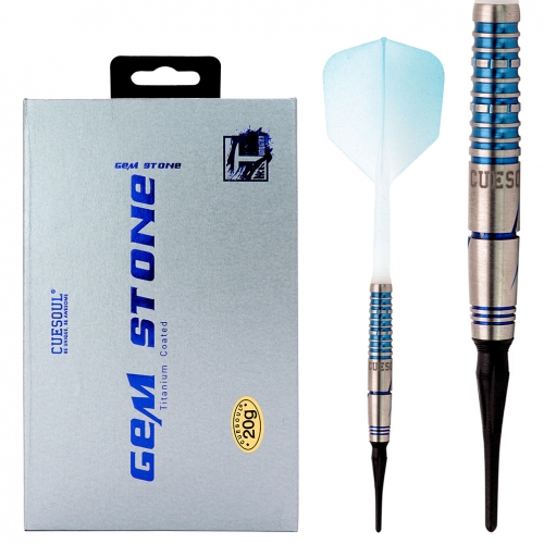 CUESOUL BLUE GEM STONE 20g Soft Tip 90% Tungsten Dart Set with Uniformity Titanium Coated and Gradient Color ROST Flights