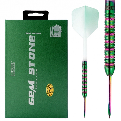 CUESOUL GREEN GEM STONE 21g Steel Tip 90% Tungsten Dart Set with Uniformity Titanium Coated and Gradient Color ROST Flights