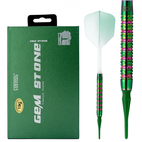 CUESOUL GREEN GEM STONE 19g Soft Tip 90% Tungsten Darts with Uniformity Titanium Coated and ROST Flights Gradient Color