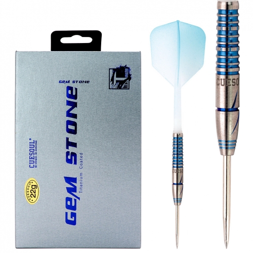 CUESOUL BLUE GEM STONE 22g Steel Tip 90% Tungsten Dart Set with Uniformity Titanium Coated and Gradient Color ROST Flights