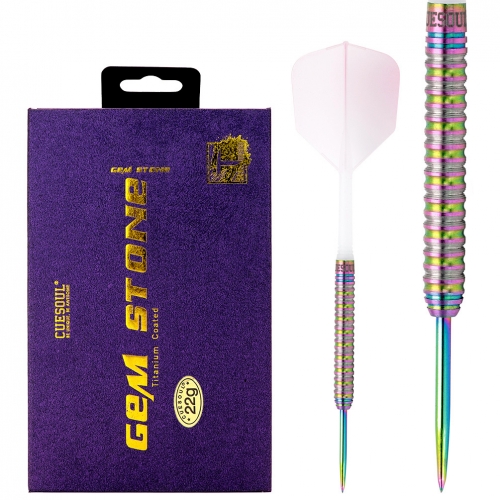 CUESOUL PINK GEM STONE 22g Steel Tip 90% Tungsten Dart Set with Uniformity Titanium Coated and Gradient Color ROST Flights