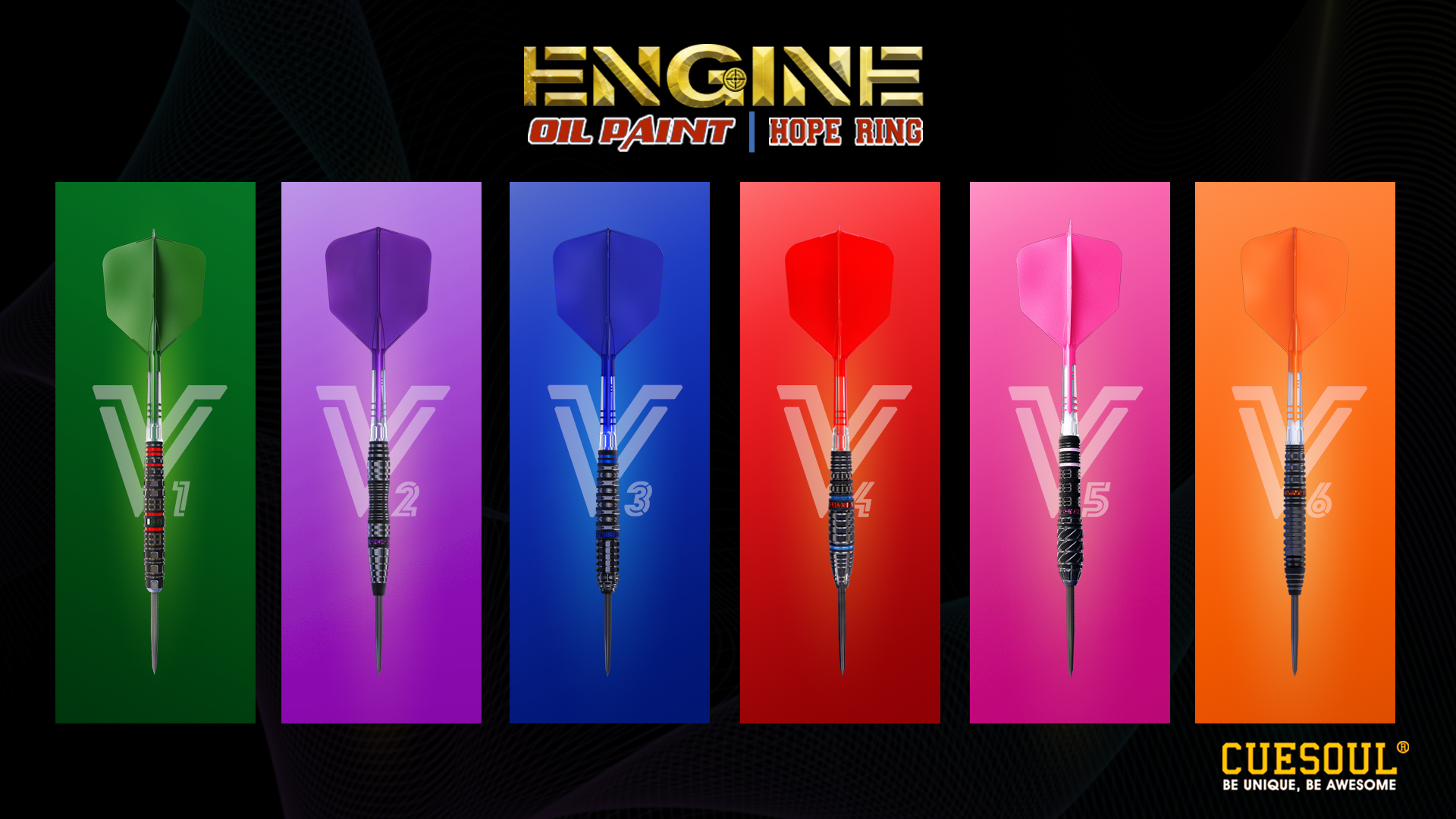CUESOUL ENGINE V6 22g Steel Tip 90% Tungsten Dart Set with Oil