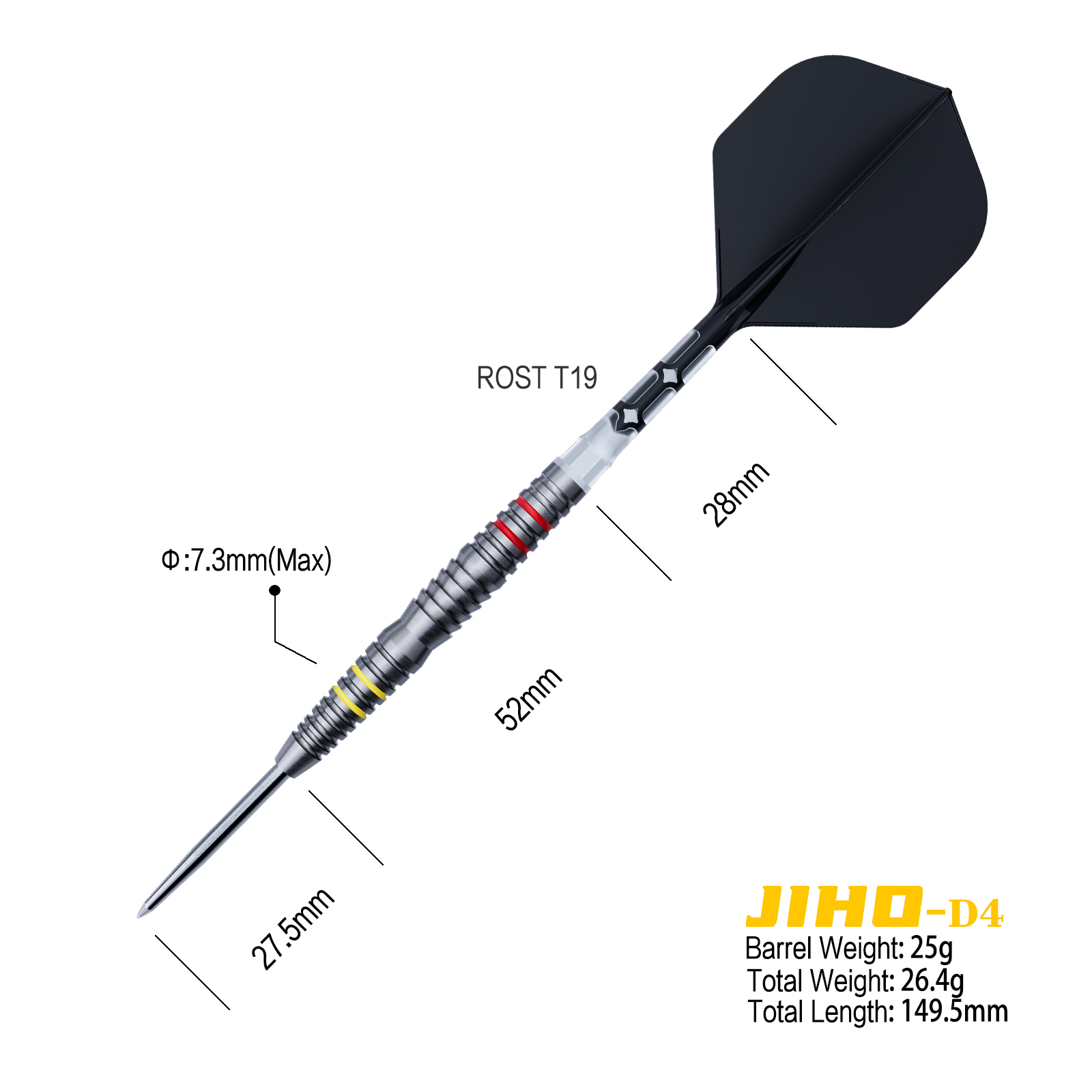 CUESOUL JIHO D4 21/23/25g Steel Tip 90% Tungsten Dart Set with