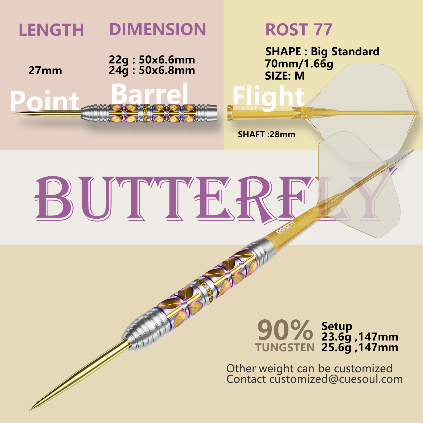 CUESOUL FOREST BUTTERFLY 22g/24g Steel Tip 90% Tungsten Dart Set