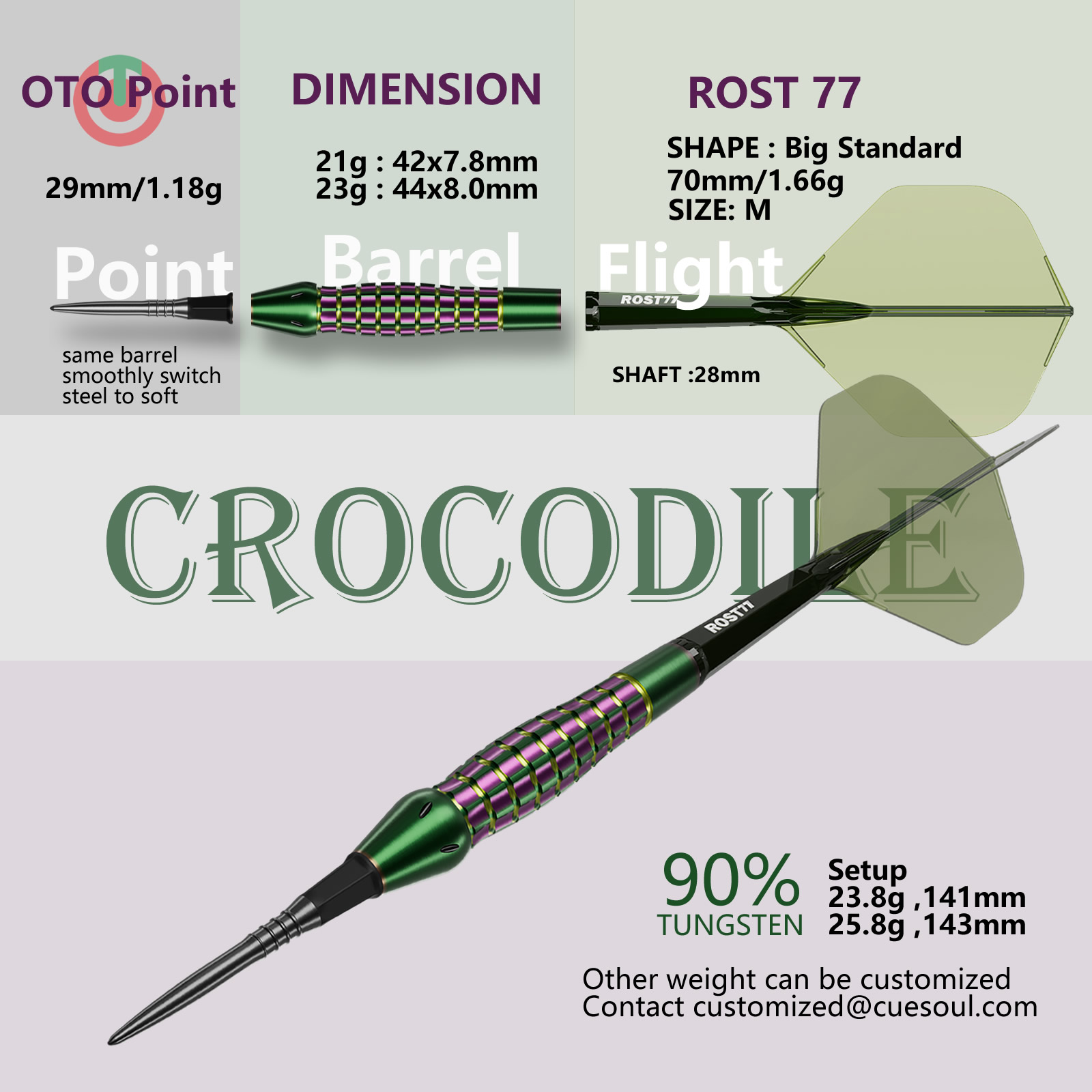 CUESOUL FOREST CROCODILE 21/23g OTO Point 90% Tungsten Dart Set