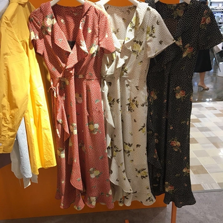 【4色】フリル☆ワンピース フラワー カシュクール ミディ カシュクールフリルミドルワンピース レディース ワンピース