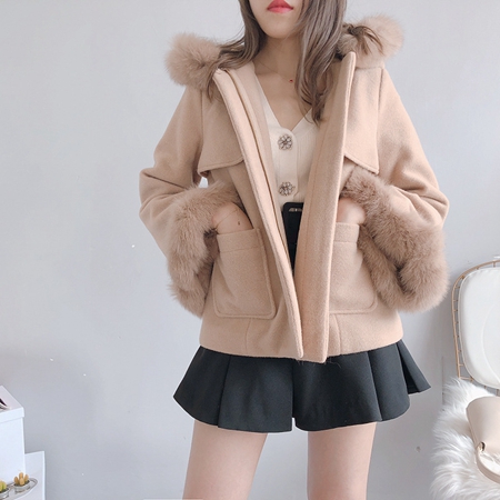 アプワイザーリッシェ ファー付き2wayショートコート ブラック 黒 2WAY