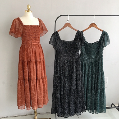 ティアードドットプリントロングワンピース,レディース服(カテゴリ)