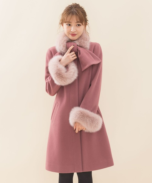 FOXファーマフラー付コート ピンク　Mサイズ