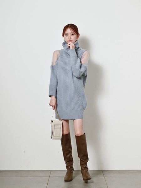 ハイネックミニニットワンピース LILY BROWN ワンピース ハイネックミニニットワンピース