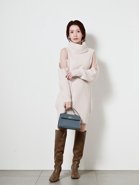 ハイネックミニニットワンピース LILY BROWN ワンピース ハイネックミニニットワンピース