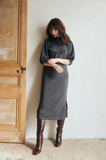 herlipto Belted Ruffle Cable-Knit Dress | labiela.com