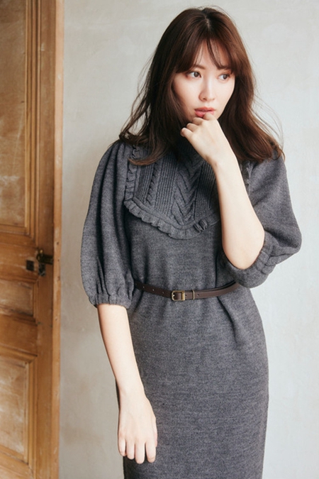 Belted Ruffle Cable-Knit Dress