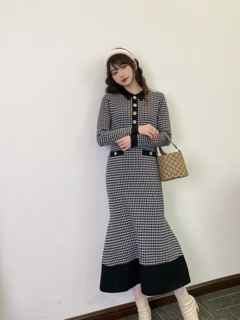 ポーチおまけ♡Buckingham Houndstooth Knit Dress - library