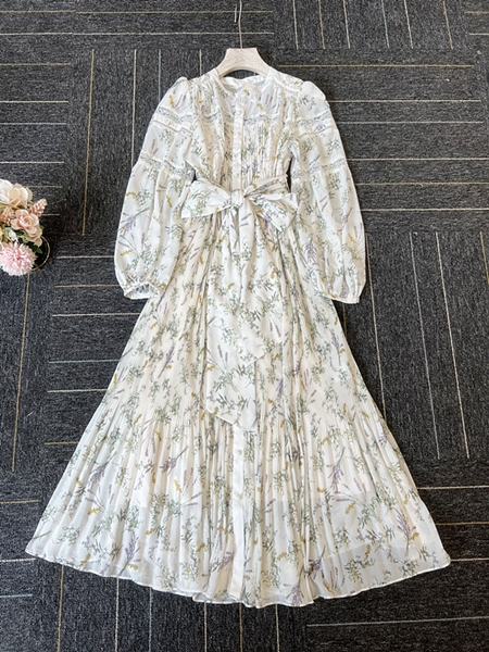 Floral Bouquet Pleated Long Dress