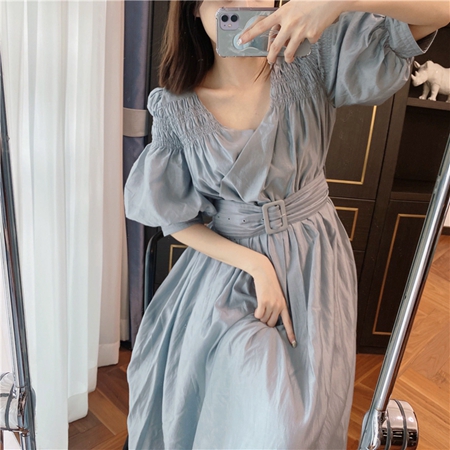 公式販売中 - Airy Volume Sleeve Dress Sepia Blue Sサイズ - 店頭