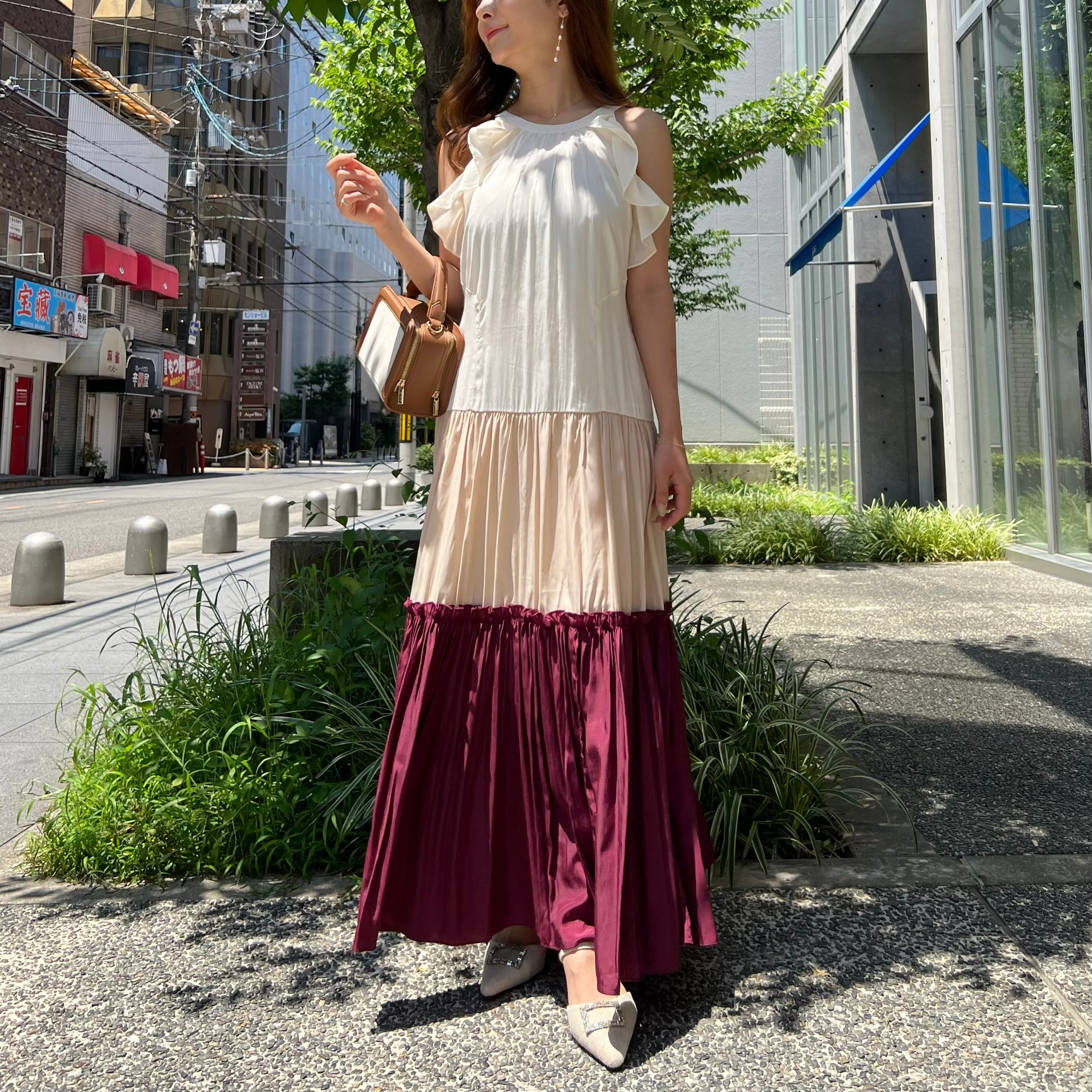 ワンピース andmary Grenda ribbon long dress check M ANDMARY】Grenda ribbon long dress