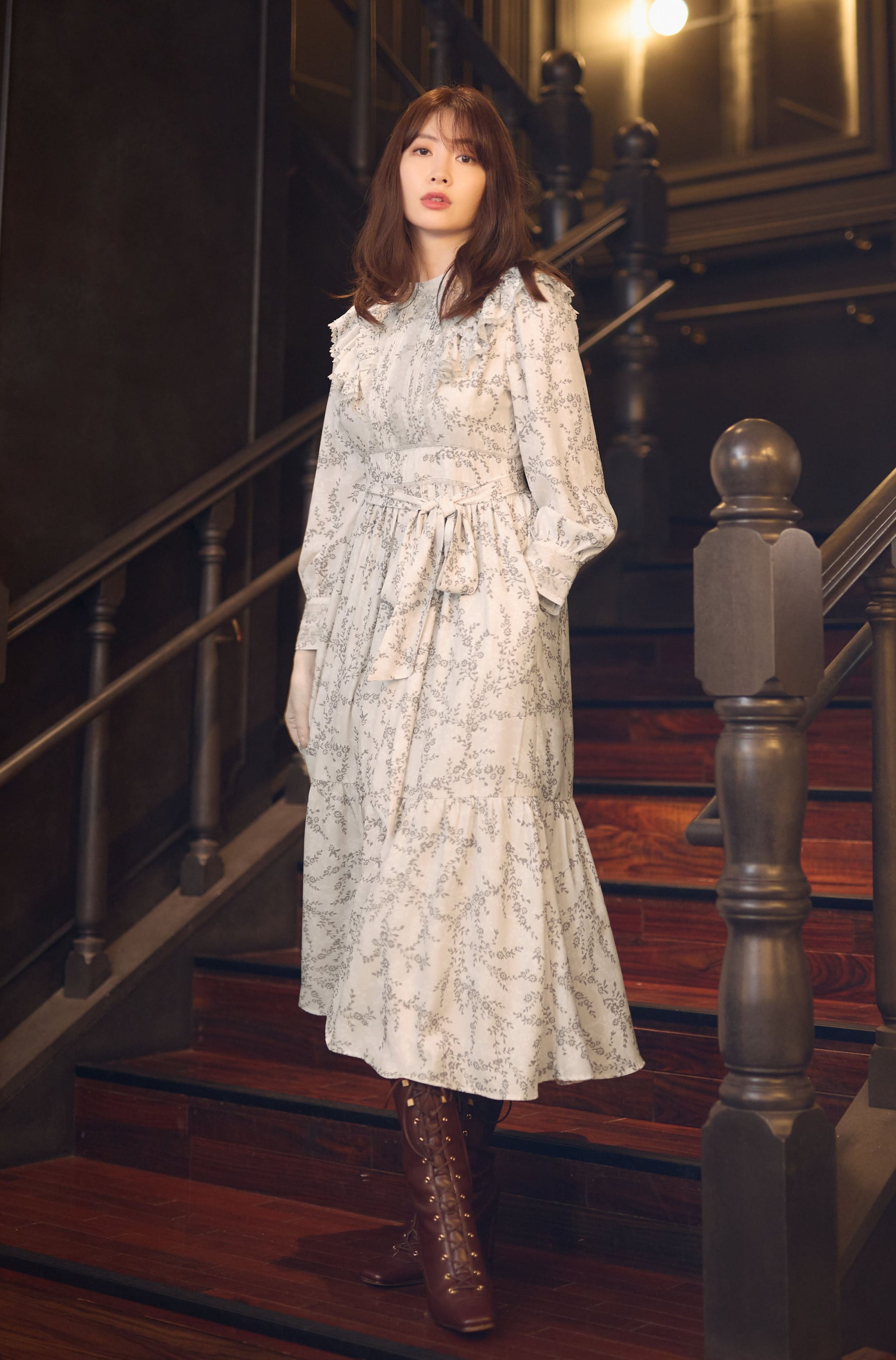 Pedicel Lace-Trimmed Long Dress/herlipto - ロングワンピース