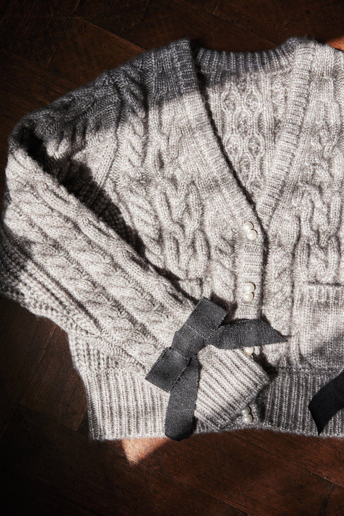 Double Bow Cable Knit Cardigan