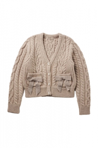 Double Bow Cable Knit Cardigan