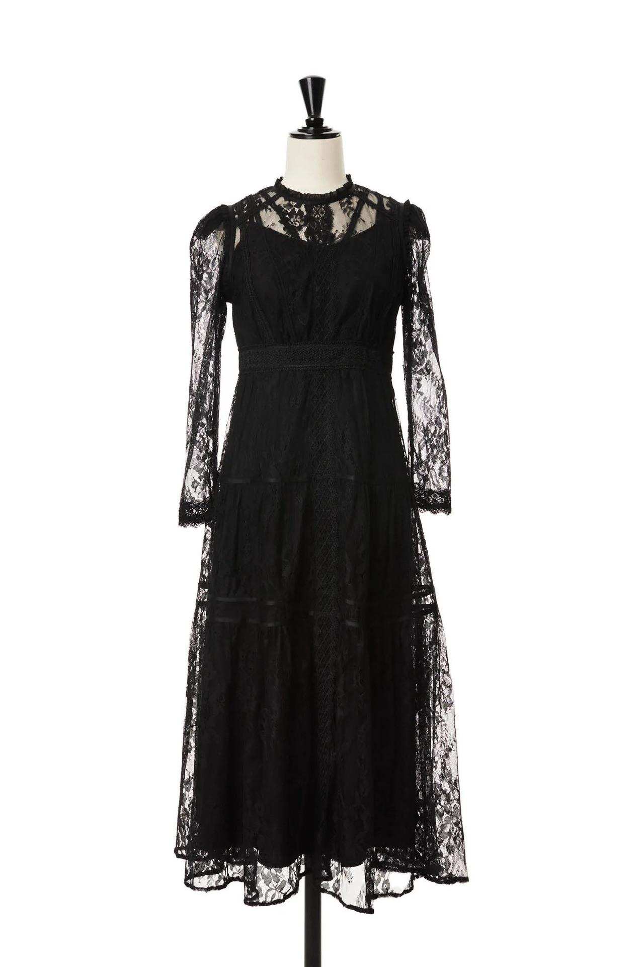 国内在庫Jupiter Lace-Trimming Dress/black/M ワンピース